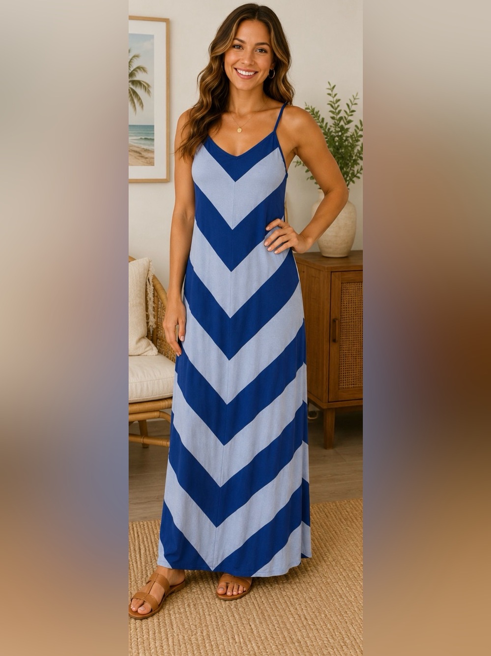 GAP Blue & Light Blue Chevron Stripe Maxi Dress Women’s XS